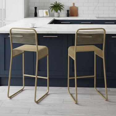 Imagem de Banqueta Cozinha Alta Kit 2 Base Industrial Aramada Taynah Dourado K01 - D'rossi