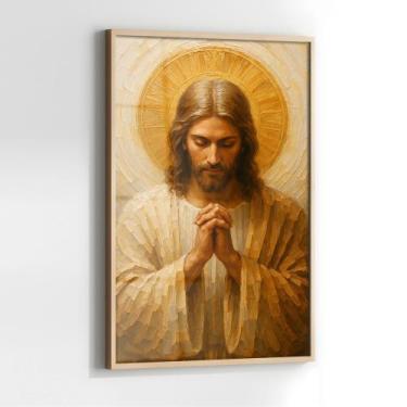 Imagem de Quadro com Moldura e Acrilico Cristal Vidro Jesus Presse para Sala, Qu
