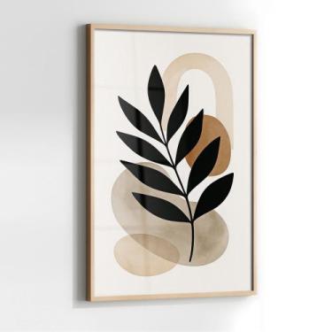 Imagem de Quadro com Moldura e Acrilico Cristal Vidro Folhas Minimalistas para S