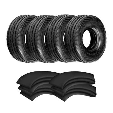 Imagem de Combo 4 Pneus Carrinho De Mão 350-4 4 Lonas Buffalo + Camaras