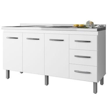 Imagem de Balcão Para Pia Diana 150 Cm 3 Portas Branco Moblis