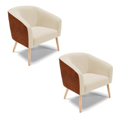 Imagem de Poltrona Decorativa Pé Palito Natural Kit 2 Stella Nozes/Linho Bege D03 - D'Rossi