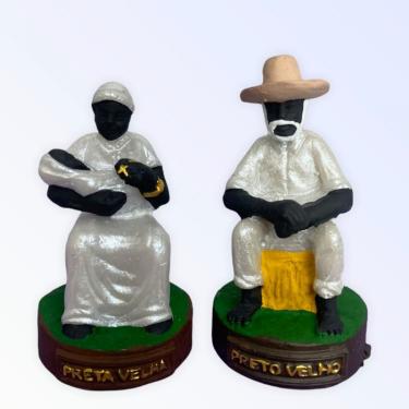 Imagem de Escultura Casal Pretos Velhos em Resina 8 cm