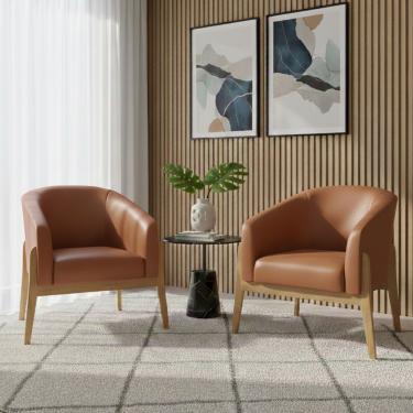 Imagem de Poltrona Sala Decorativa Kit 2 Stella Base de Madeira Sintético PU Whisky D03 - D'Rossi