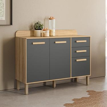 Imagem de Balcão Para Cozinha Maria Flor Com 3 Portas E 2 Gavetas Freijo/chumbo