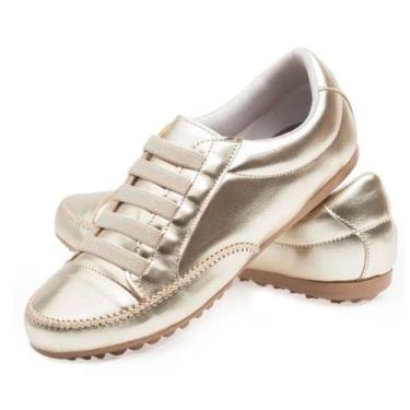 Imagem de Mocatênis Tênis Feminino Casual Confort Metalizado Dourado - Izabela A