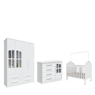 Imagem de Quarto Completo Bebê Moveis Peroba Provençal Charlo Elo MDF -, Branco