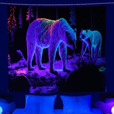 Imagem de Tapeçaria de parede fluorescente de urso polar 150x150cm em microtecid