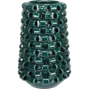 Imagem de VASO DECORATIVO ENFEITE CASA HOME&CO CERÂMICA 30x19x19cm AZUL PETROLEO