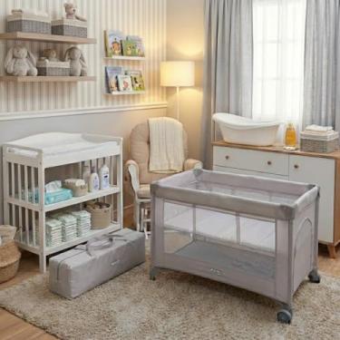 Imagem de Berço Portátil Infantil Multifuncional Cercado com Mosquiteiro e Abertura Lateral (Cinza)