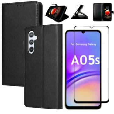 Imagem de Kit Capa Capinha Carteira Para Samsung Galaxy A05S Em Couro Sintético e Película De Vidro 3D