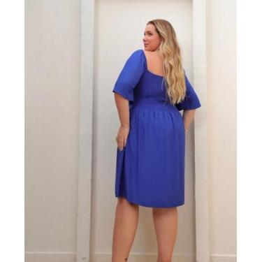Imagem de Vestido Curto com Argola Moda Plus Size - Flor De Maria, Azul, G2, Vis