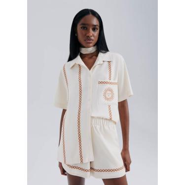 Imagem de Camisa Feminina Manga Curta Bordada Com Linho Hering-Feminino