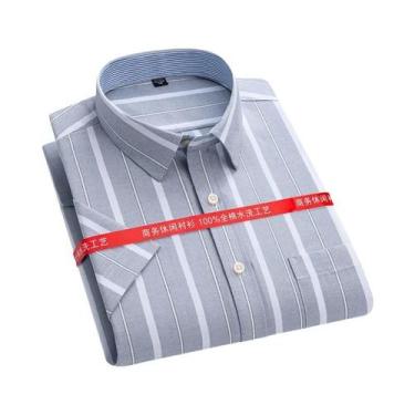Imagem de Camisa Oxford Masculina 100% Algodão Xadrez Manga Curta Corte Regular 
