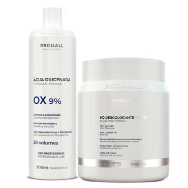 Imagem de Kit Pó Descolorante Branco e Água Oxigenada 30 Vol. ProHall