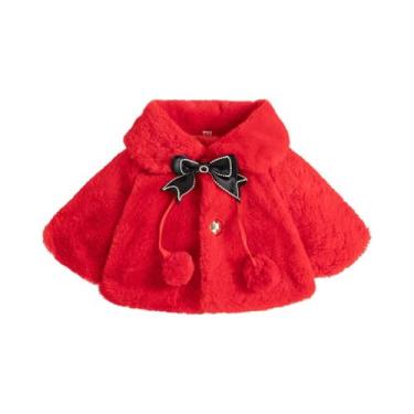 Imagem de Casaco Infantil De Inverno Em Cor Sólida Com Laço Preto E Imitação De 