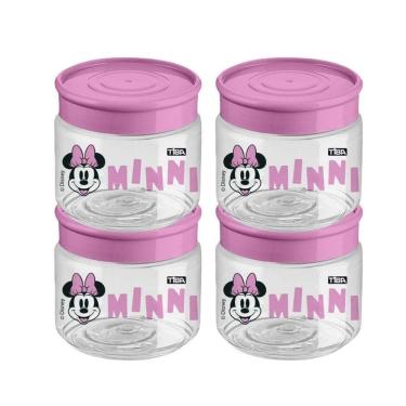 Imagem de Kit 4 Mini Pote Multiuso Minnie Mouse 160ml Rosa Bpa Free Licenciado Disney