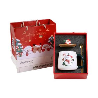 Imagem de Caneca De Cerâmica Com Tampa De Madeira Quente, Padrão Papai Noel E Bo