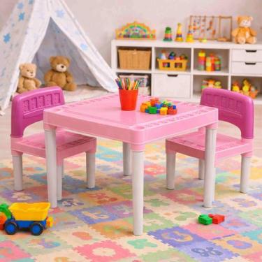 Imagem de Mesa Infantil Educativa com 2 cadeiras Rosa e Branco - Dexin