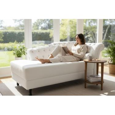 Imagem de Recamier Decorativo Divã Styllus Lado Esquerdo Couro Branco - Mansão D