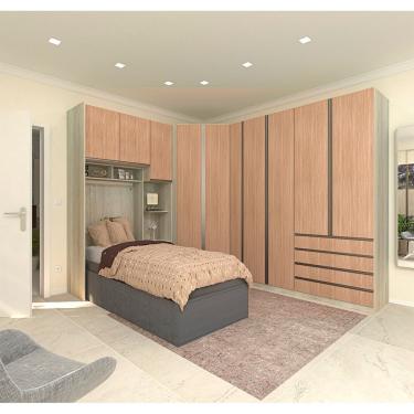 Imagem de Guarda Roupa de Canto Solteiro Prime 10 Portas de Bater 12 Gavetas MDP Legno Crema-Cumaru Luciane Moveis