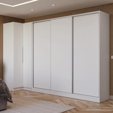 Imagem de Guarda Roupa Modulado de Canto Neo + Royale 5 Portas de Correr 4 Gavetas Branco MDP-MDF Madesa