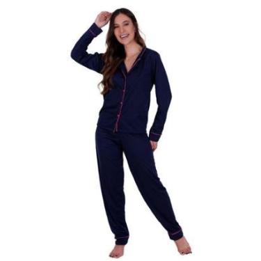 Imagem de Pijama de Inverno com Gola Americano com Botões para Amamentação Manga Longa e Calça Mayara-Feminino