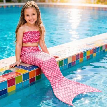 Imagem de Fantasia de Sereia Infantil Rosa de Carnaval Com Cauda e Top - Fantasi