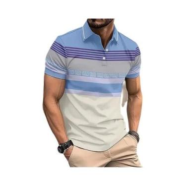 Imagem de Camisa Polo Masculina Oversized Listrada Com Estampa 3D Colorida Casua