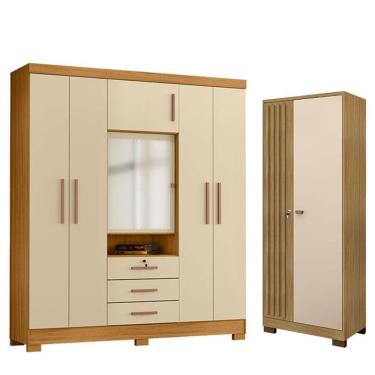 Imagem de Guarda Roupa Casal Imperial E Armário Multiuso Versatile Carvalho Americano Off White - Incorplac