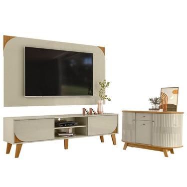 Imagem de Rack Bancada E Painel Para Tv Duna Com Aparador Para Sala Buffet Monza Cumaru Opala - Madetec