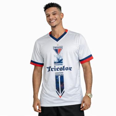 Imagem de Camiseta do Fortaleza Tricolor de Aço Branca Masculina Oficial