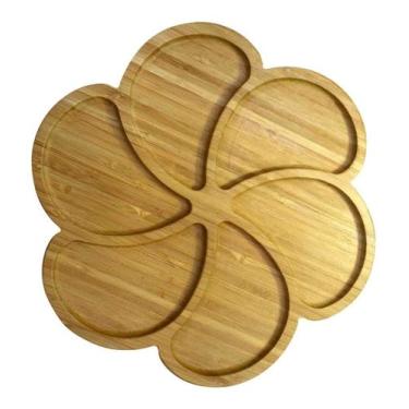 Imagem de Petisqueira Redonda Bambu Flor Com 6 Divisórias 30cm - Kadê