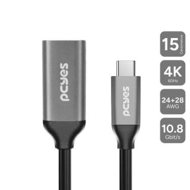Imagem de Cabo USB TIPO-C para HDMI Fêmea 2.0 4K/60HZ - Preto - 15CM - PUCF-15 -