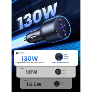 Imagem de UGREEN Carregador Veicular de carro 130W isqueiro 3 portas Suporta PD 