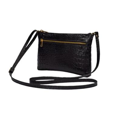 Imagem de Bolsa Feminina Transversal Pequena Couro Legitimo Barata Madamix, Pret