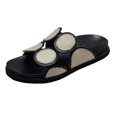 Imagem de Sandália Bk Círculos Couro Preto/ Off White - LIV Calçados, 36