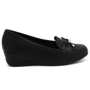 Imagem de Sapato Modare Anabela Napa Laço Pingente Feminino 7392104, Preto, 35