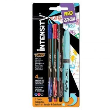 Imagem de Kit escrita Intensity marca texto Azul com 4 itens - Bic