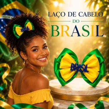 Imagem de Laço de Cabelo Brasil Verde e Amarelo  Acessório Infantil e Feminino p