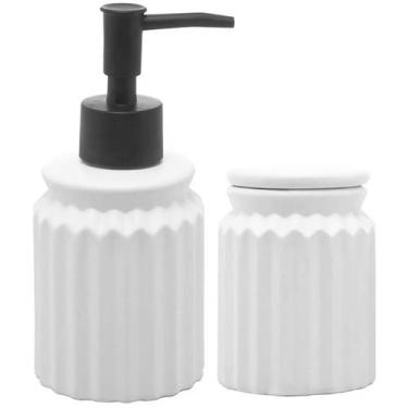 Imagem de Jogo de banheiro de cerâmica Stripes branco Lyor 2 peças