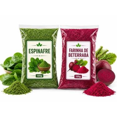 Imagem de Kit Farinha de Beterraba Espinafre em Pó 100g Cada  Ingredientes Natur