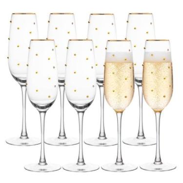 Imagem de Jogo 12 Taça de Champagne de Vidro com Borda Dourada 220ml Linha Balls