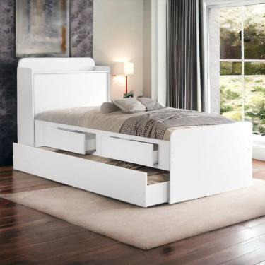 Imagem de Cama Tamires Baú Branco com Auxiliar