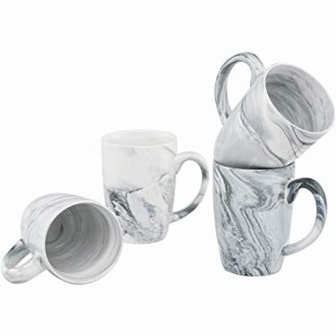 Imagem de Conjunto de 4 canecas de cerâmica Palermo de 473 ml da Culver, White and Black Olive Marbleized, 16-Ounce