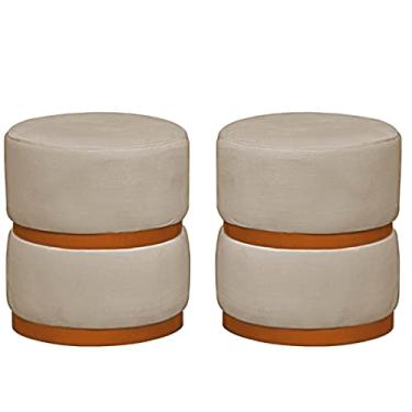 Imagem de 02 Puff Decorativo Luxo Para Sala Kiev Bronze Assento Veludo Bege - Folk Móveis
