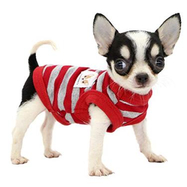 Imagem de Lophipets Camisetas para cachorro listradas 100% algodão para chihuahua Puppy Clothes Colete regata vermelho e cinza tiras/PPP