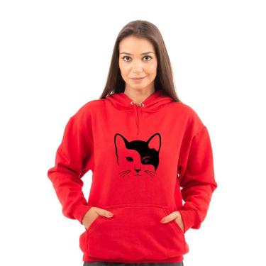 Imagem de Moletom Optron Shop Estampa Gato Com Punho E Bolso