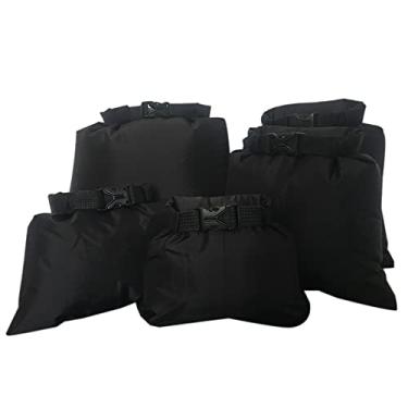 Imagem de Sacos secos de 5 peças à prova d'água, conjunto de sacos secos para todos os fins, bolsa impermeável leve com alça de ombro ajustável, sacos de armazenamento de sacos secos portáteis superiores para caiaque, caminhadas na praia, acampamento (Preto)