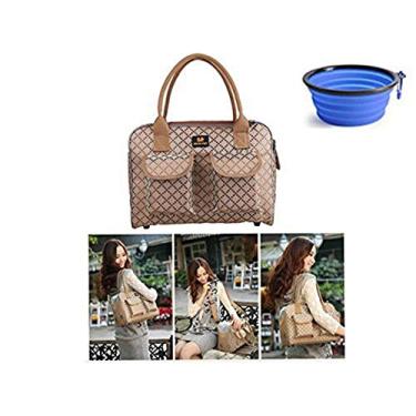 Imagem de Bolsa de transporte para caes e gatos Hubulk, inclui tigela dobravel gratuita para caes, Caqui